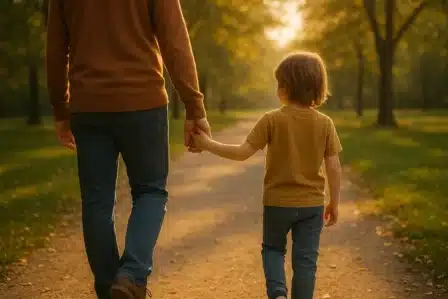 Rodzic z dzieckiem na spacerze, plan opieki nad dzieckiem